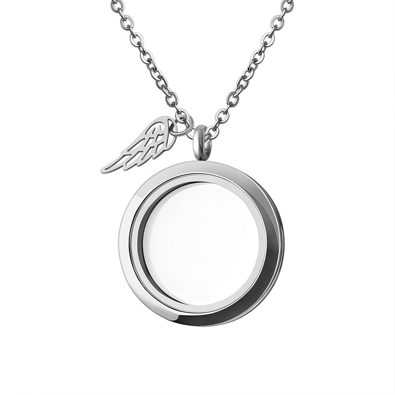Memory Locket Charms Necklace with Photo & Wing Options - Handmade Silver & Gold Pendant