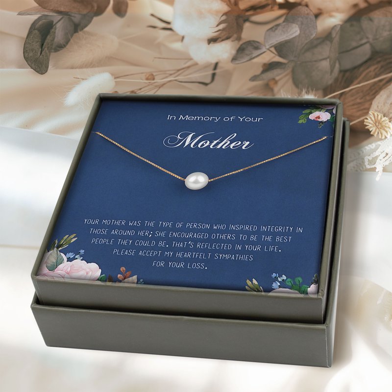 In Memory of Mom Sympathy Necklace Gift with Pearl and Chain - Memorial Gift, Bereavement Keepsake