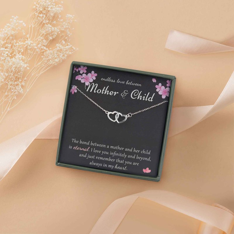 Sterling Silver Double Heart Necklace for Mother and Child Gift