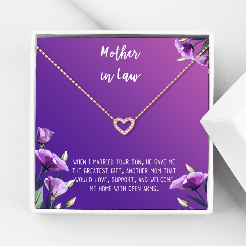 Mother-in-Law Necklace Gift Set with Card - Heart or Cube Styles, Gradient Colors
