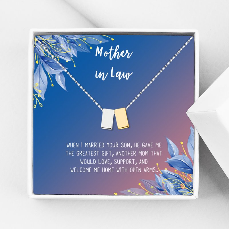 Mother-in-Law Gift Necklace with Card - Silver & Gold Cube or Heart Jewelry for Mother's Day