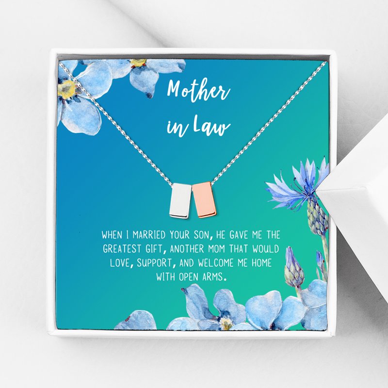 Mother in Law Necklace Gift Set with Card - Silver & Rose Gold or Gradient Colors, Dainty Jewelry for Mother's Day