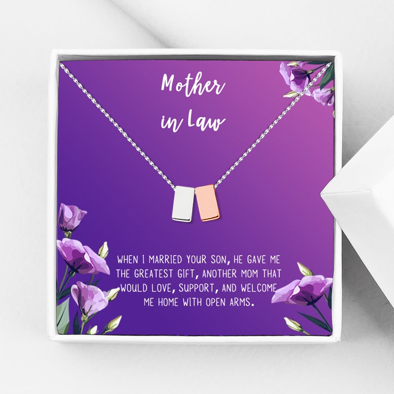 Mother in Law Necklace Gift Set for Mothers Day with Card - Silver & Rose Gold, Purple Gradient