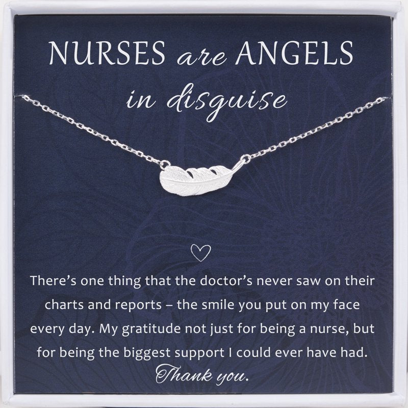 Sterling Silver Nurse Gift Necklace - Angel Feather Pendant with Chain
