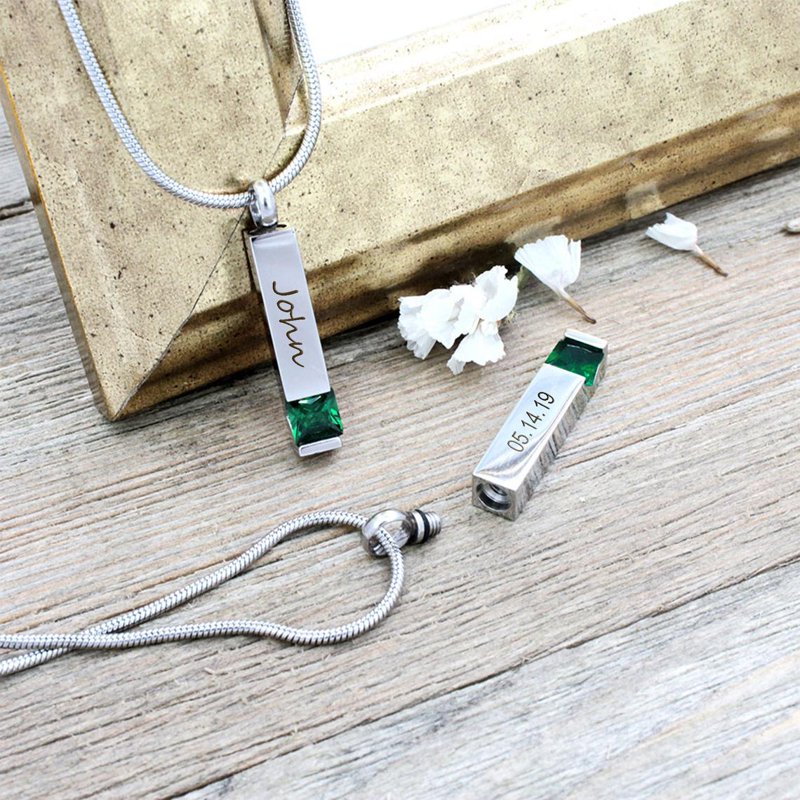 Personalized Memorial Ashes Necklace with Birthstone Option - Cremation Pendant