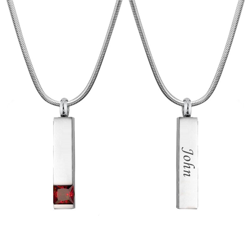 Personalized Birthstone Cremation Necklace for Ashes Keepsake Memorial Pendant with Engraving & Funnel Kit
