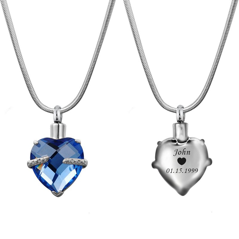 Personalized Heart Cremation Necklace for Ashes with Engraving & Gift Box