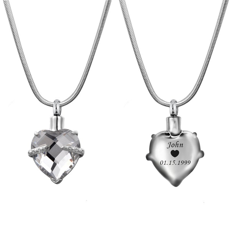 Personalized Heart Cremation Necklace for Ashes with Engraving & Gift Box