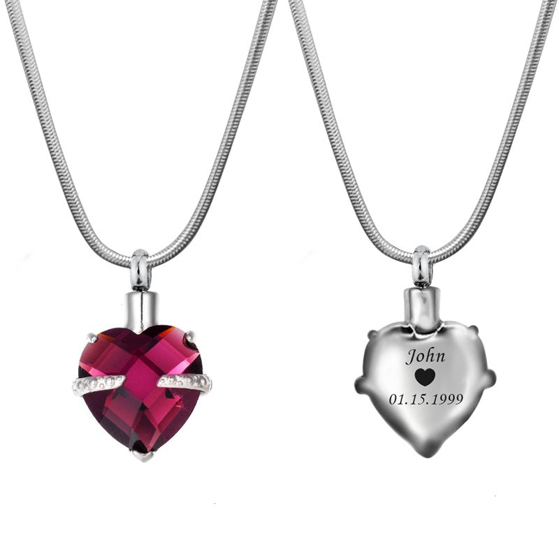 Personalized Heart Cremation Necklace for Ashes with Birthstone & Gift Box