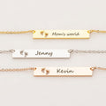 Personalized Silver Bar Necklace with Footprint Engraving - Custom Name Pendant for Mom & Newborn