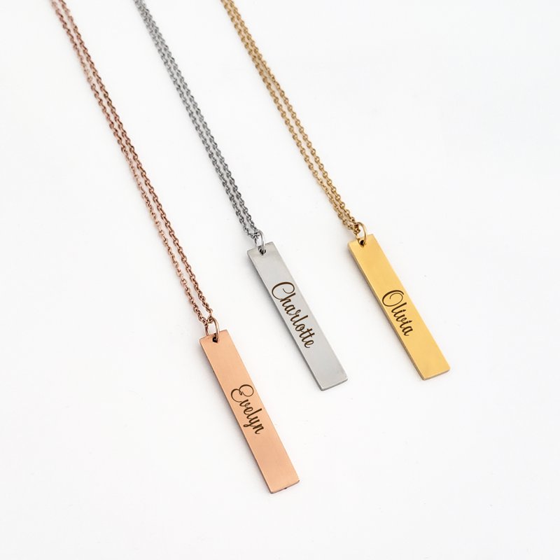 Personalized Vertical Bar Necklace - Engravable Gift Jewelry for Her