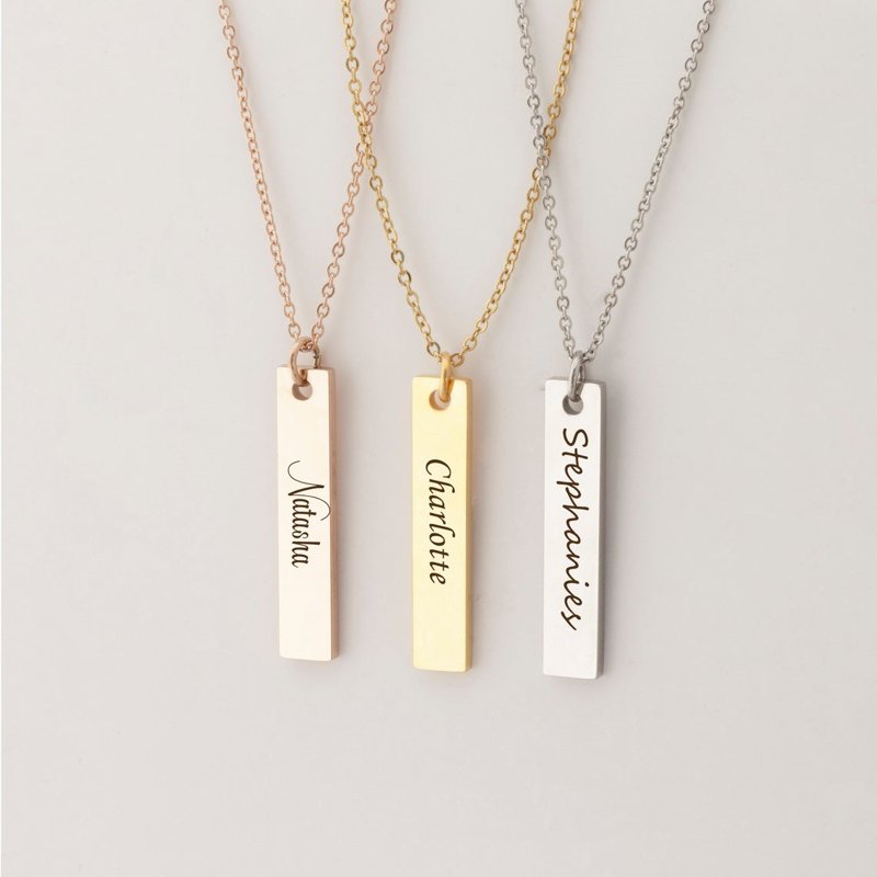 Personalized Vertical Bar Necklace - Custom Engravable Name Jewelry Gift
