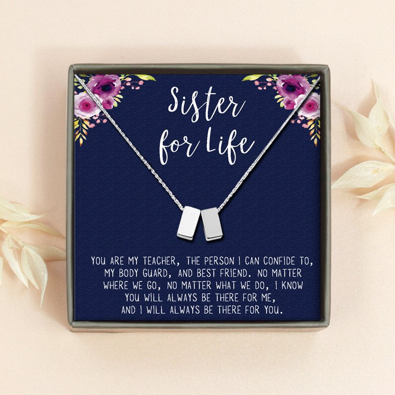 Dainty Sister Necklace with Cube Charms - Gift for Sister, Birthday, Christmas Gift for Her
