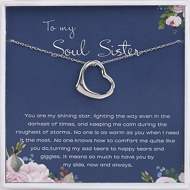 Sterling Silver Heart Necklace for Soul Sister Gift - Adjustable Chain, Birthday Gift for Her