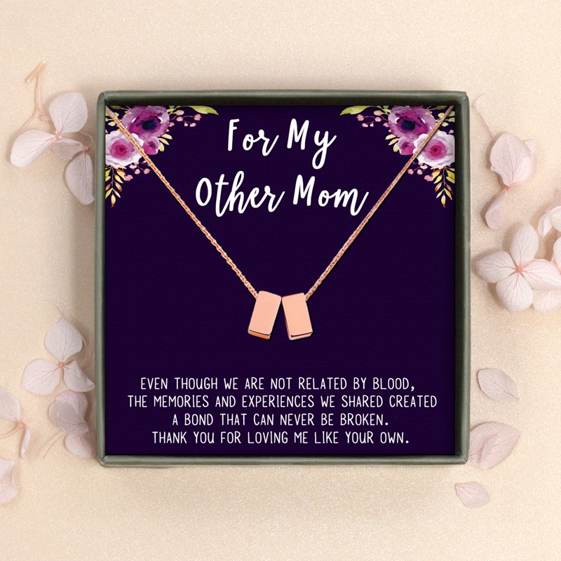 Rose Gold Cube Necklace Gift for Mom - Mothers Day Birthday Jewelry Set