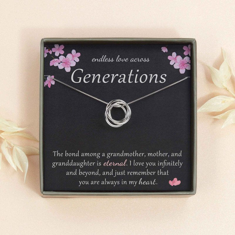 Three Generations Necklace Gift for Grandmother Mother Granddaughter Sterling Silver Pendant