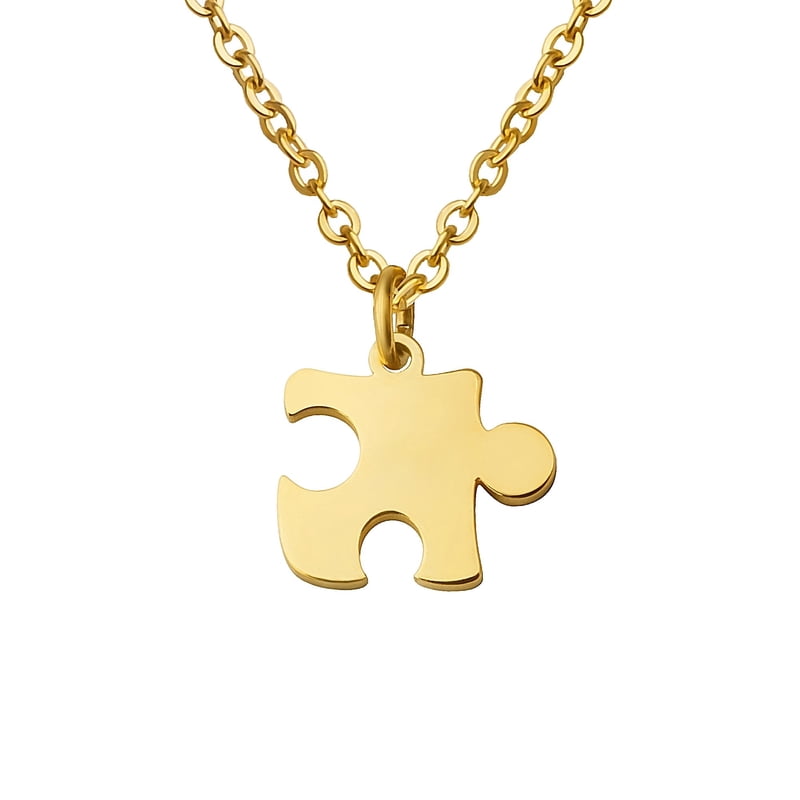 Tiny Puzzle Piece Couple Necklace - Anniversary Gift - Stainless Steel Jewelry for Women