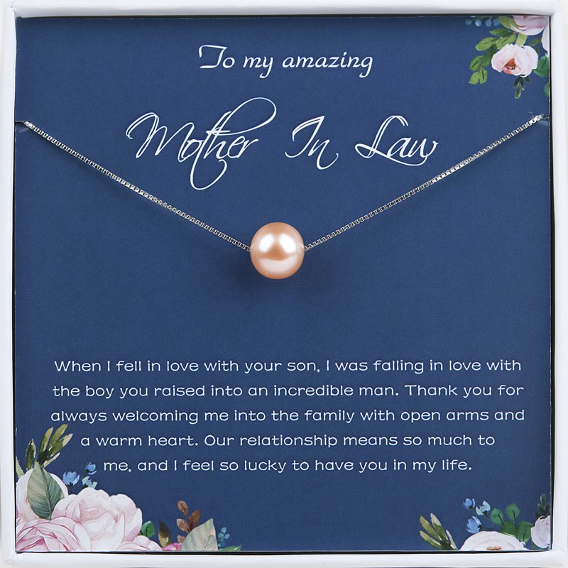 Elegant Pearl Necklace for Mother-in-Law Gift - Pink, White, Silver or Gold Chain