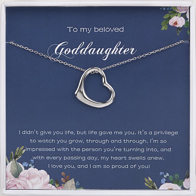 Sterling Silver Heart Necklace for Goddaughter, Baptism Gift, 16 Inch Chain