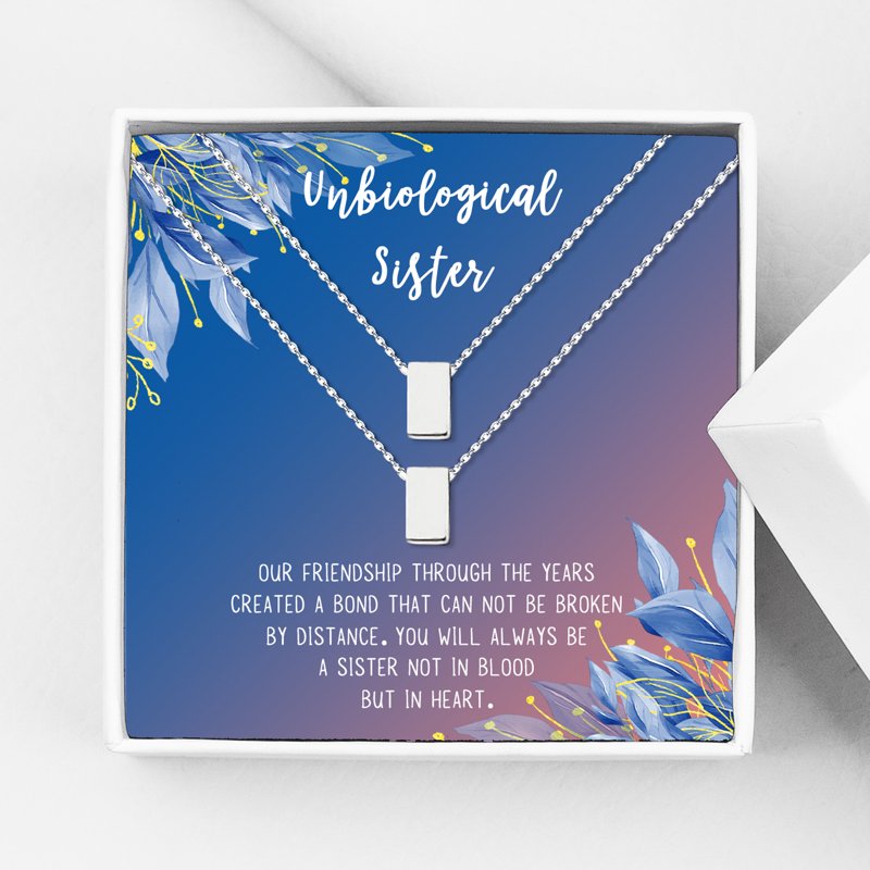 Unbiological Sister Gift Necklace - Soul Sister Card Jewelry Set - Silver or Gold Variants