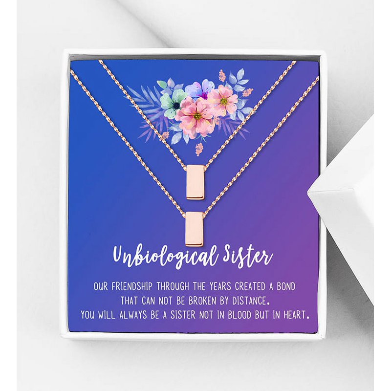 Unbiological Sister Gift Necklace - Soul Sister Card Jewelry - Dainty Stainless Steel Friendship Pendant