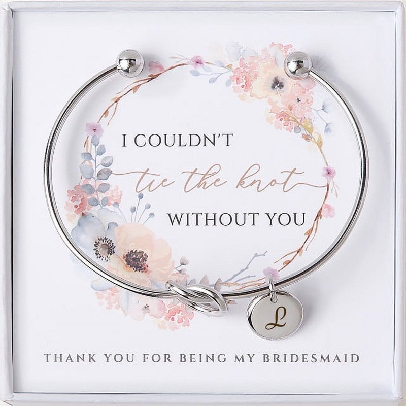 Personalized Bridesmaid Gift Bracelet with Initial Engraving - Wedding Jewelry