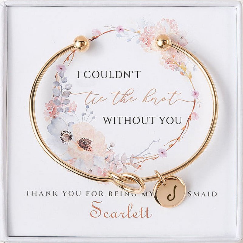 Personalized Bridesmaid Gift Bracelet with Engraved Charm - Custom Wedding Jewelry