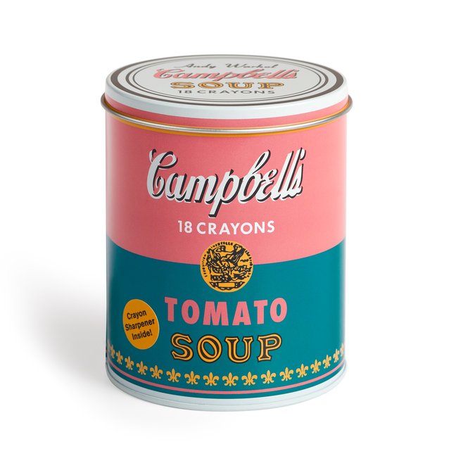 Kids Crayon Set with Sharpener - Andy Warhol Soup Can Design, 18 Thick Colors