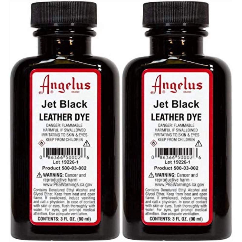 Angelus Leather Dye Jet Black 2 Pack - Permanent Leather Color for Shoes & Furniture