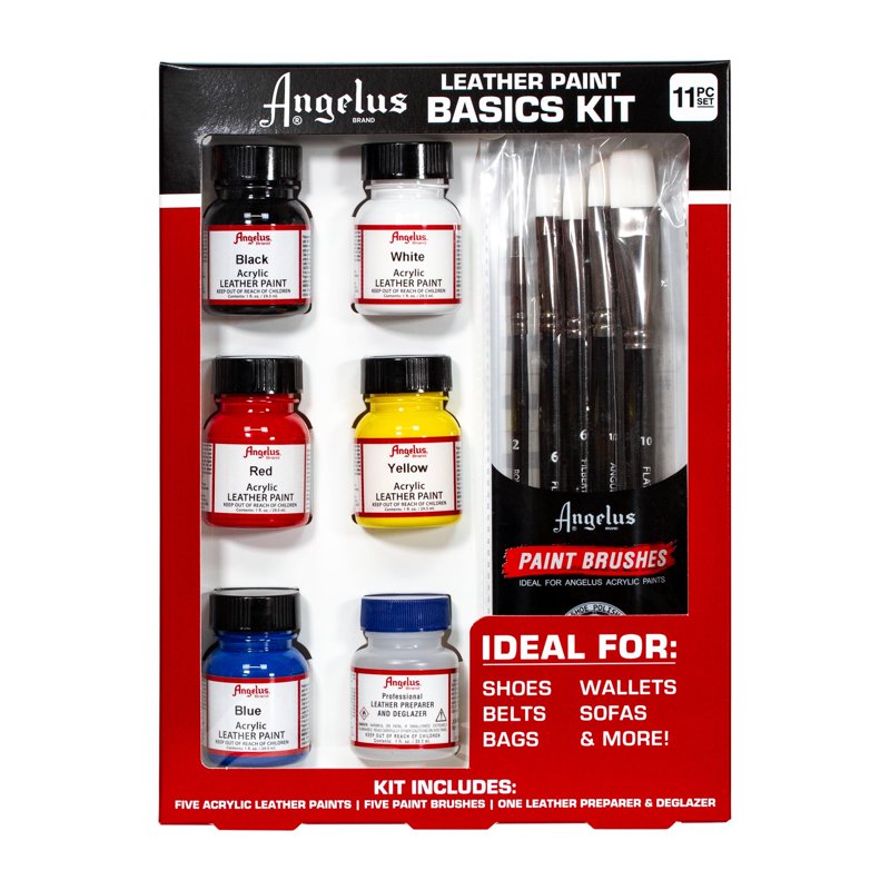 Leather Paint Kit with Brushes & Preparer - Angelus Basic Leather Art Set