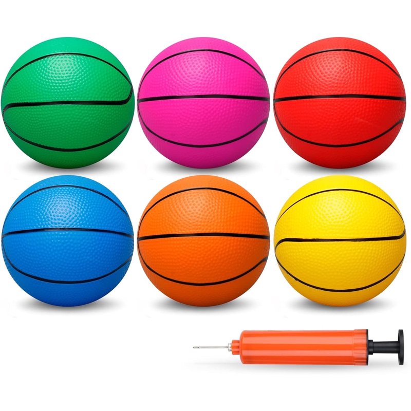 Mini Rubber Basketball Size 6 Inch for Indoor & Outdoor Play - 6-Pack