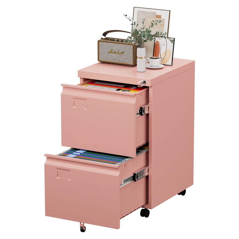 Metal Mobile File Cabinet with Wheels - Lockable Under-Desk Storage Drawer
