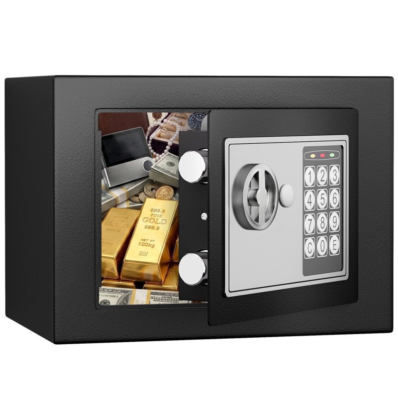 Mini Digital Safe Box with Keypad and Emergency Key, 0.23 Cub for Jewelry Cash & Valuables