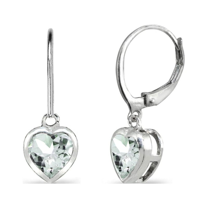 Sterling Silver Heart Bezel-Set Dangle Earrings with Aquamarine Gemstones