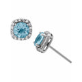 Aquamarine and White CZ Sterling Silver Round Halo Stud Earrings - 5mm