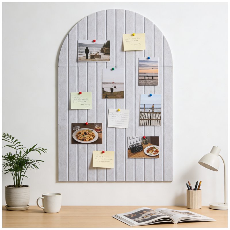 Large Arched Felt Bulletin Board 35x24 Inches with Adhesive Tiles & Push Pins - Home Office Classroom Decor