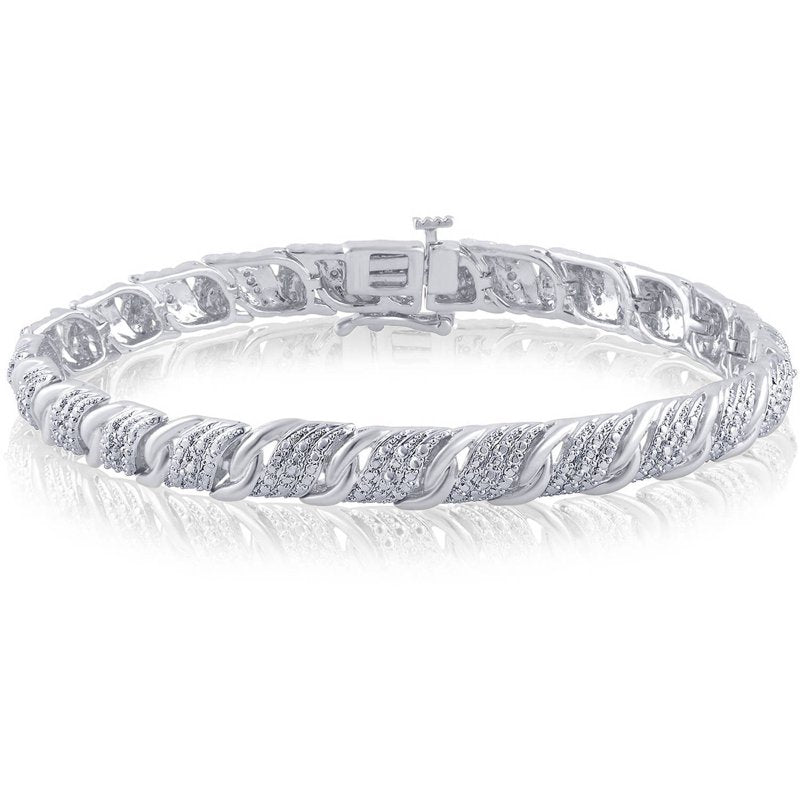 Diamond Fashion Bracelet 1/4 Carat Silver Tone Brass 7.5 Inch I-J I2-I3