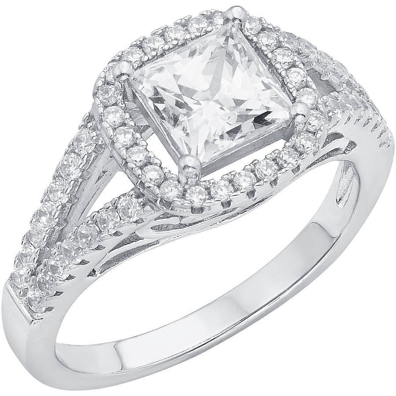 Sterling Silver Engagement Ring with Cubic Zirconia & Swarovski Crystals - 5/8 Carat T.G.W.