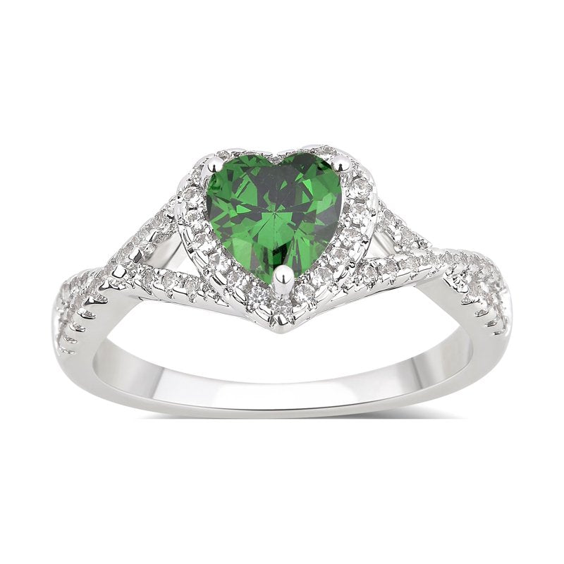 Elegant Emerald and White Sapphire Engagement Ring - Silver Overlay Jewelry for Women