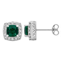 Silver Halo Stud Earrings with Emerald & White Sapphire | Gift Jewelry