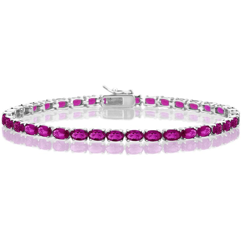 Sterling Silver Ruby Gemstone Tennis Bracelet for Women 7.5 Inches