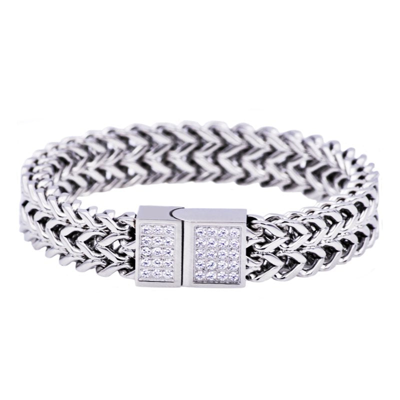 Men's Stainless Steel Bracelet with Cubic Zirconia - 8.5 Inch