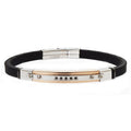 Men's Cubic Zirconia Diamond Bracelet with Black Rubber and Rose Stainless Steel, 8.5"