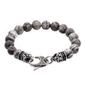 Men's Cubic Zirconia Link Bracelet in Black Leather & Gold Stainless Steel 8 Inch