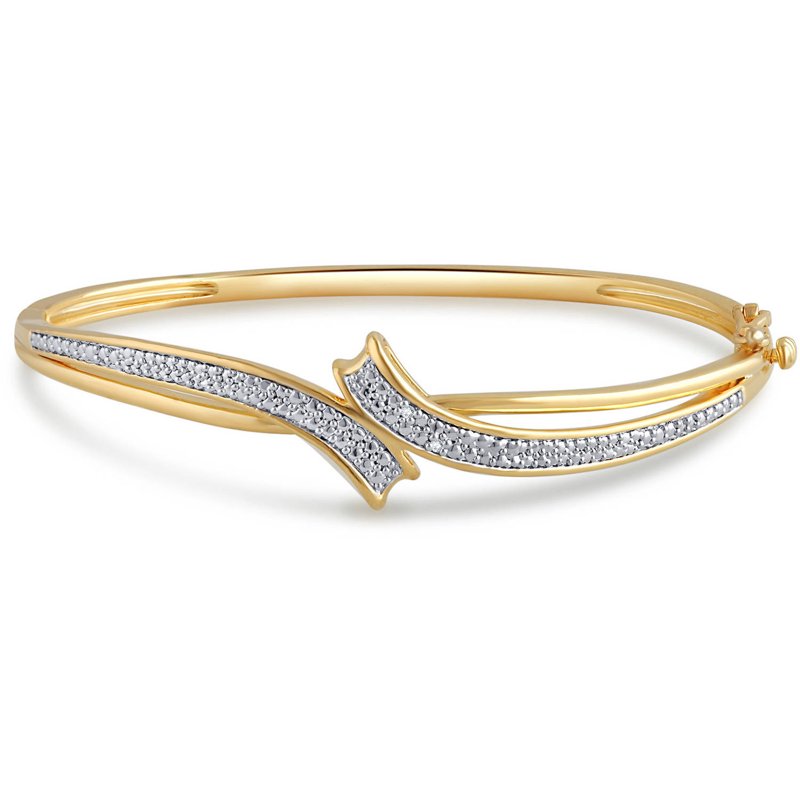 14K Yellow Gold Over Brass Diamond Accent Fashion Bangle