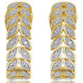 Diamond Accent Leaf Hoop Earrings 14K Yellow Gold Tone Over Brass