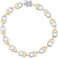 Two Tone Brass Heart Bracelet - Arista Diamond Accent 7.5"