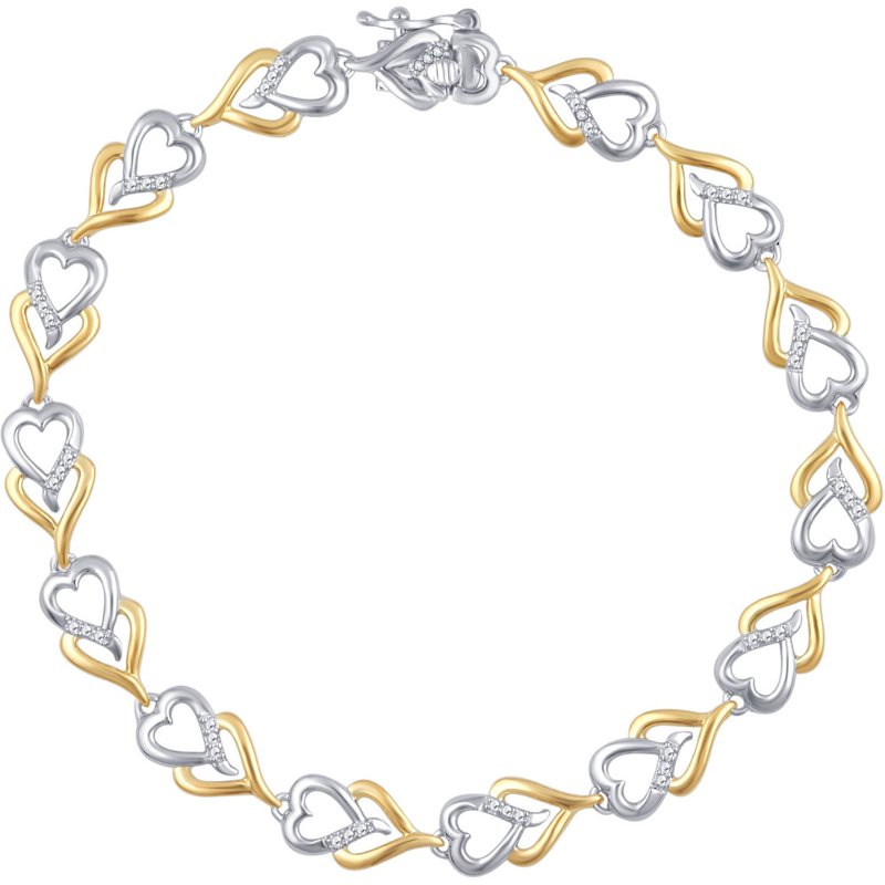 Two Tone Brass Heart Bracelet - Arista Diamond Accent 7.5"
