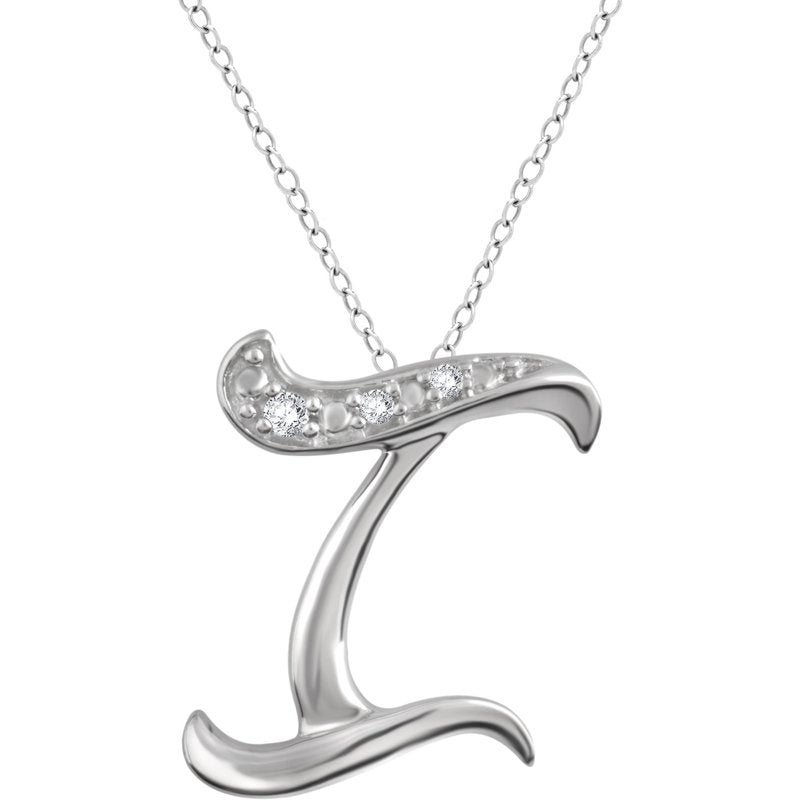 Sterling Silver Initial Pendant Necklace with Diamond Accents - 18 Inch Chain