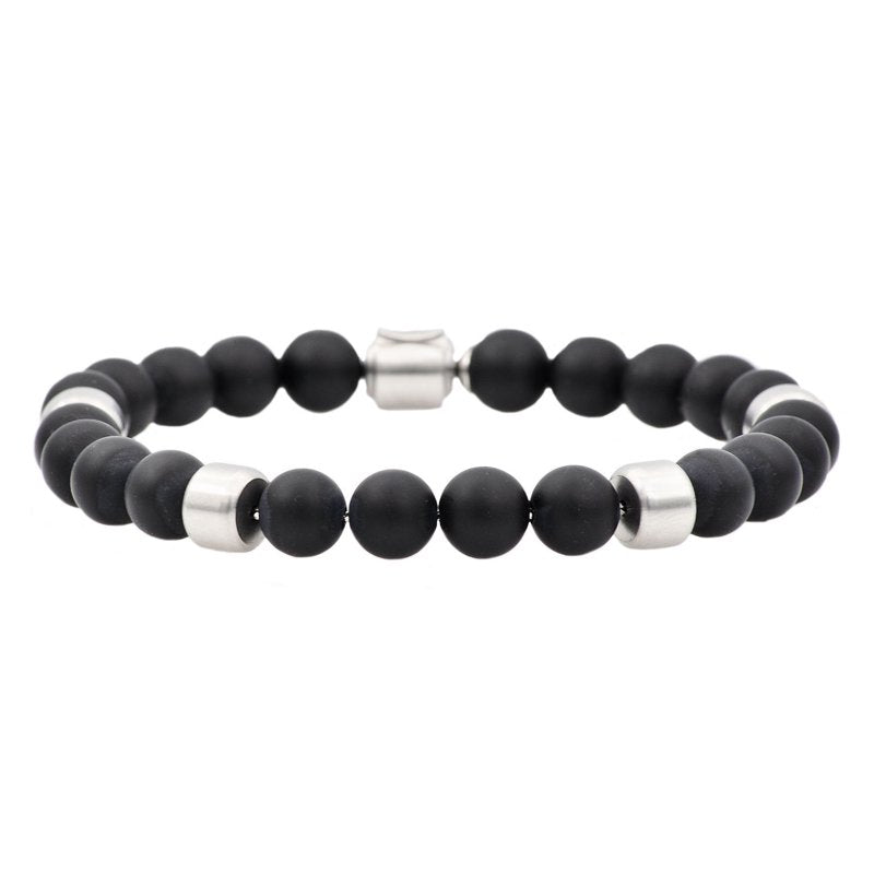 Men's Black Onyx Beaded Bracelet in Stainless Steel 8-inch - Gift-ready